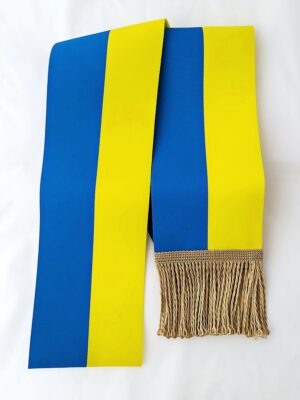 Szarfa żółto-niebieska – Wstęga żółto-niebieska ze złotymi frędzlami - obrazek 3